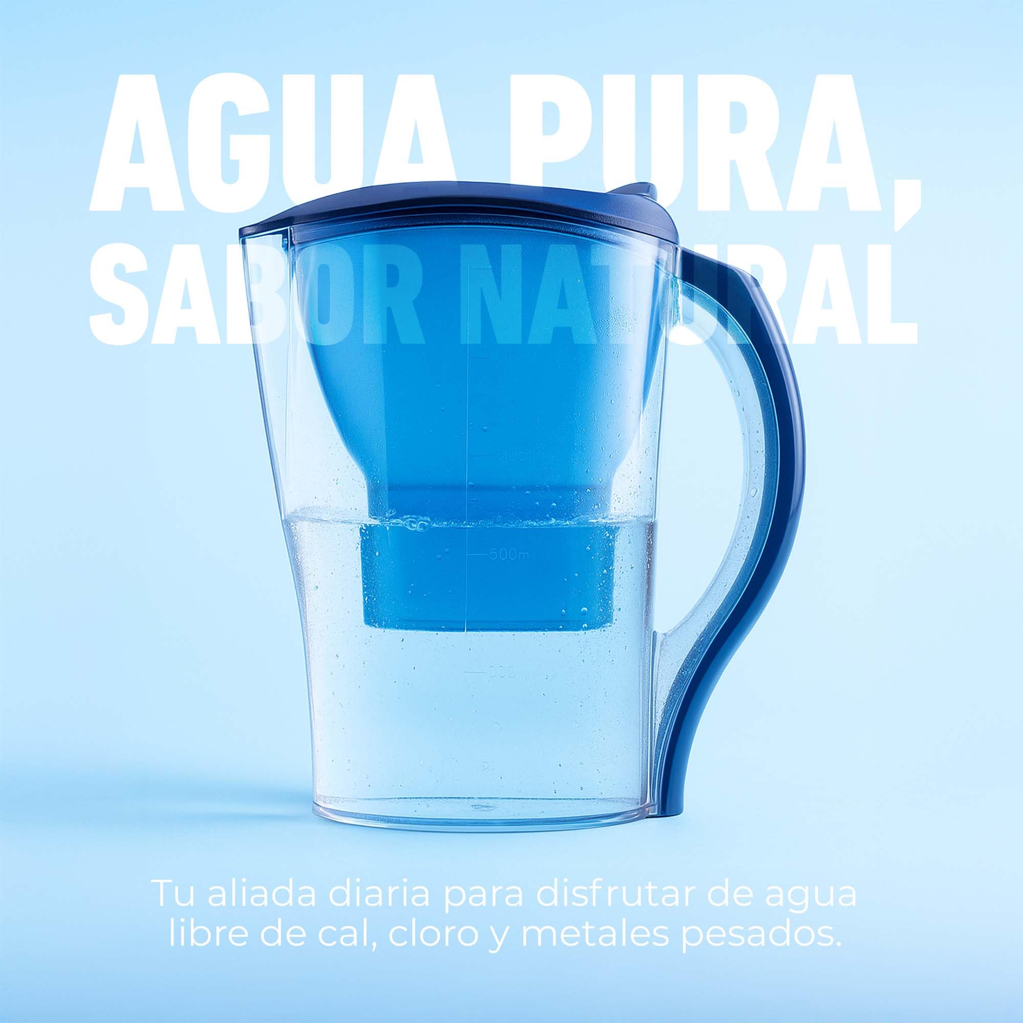 Jata Hogar HJAR1001 - Jarra con filtro de agua de 2,5 litros. Incluye 6 cartuchos iónicos. Reduce la cal, cloro y residuos de cobre. Agua con sabor y pureza.