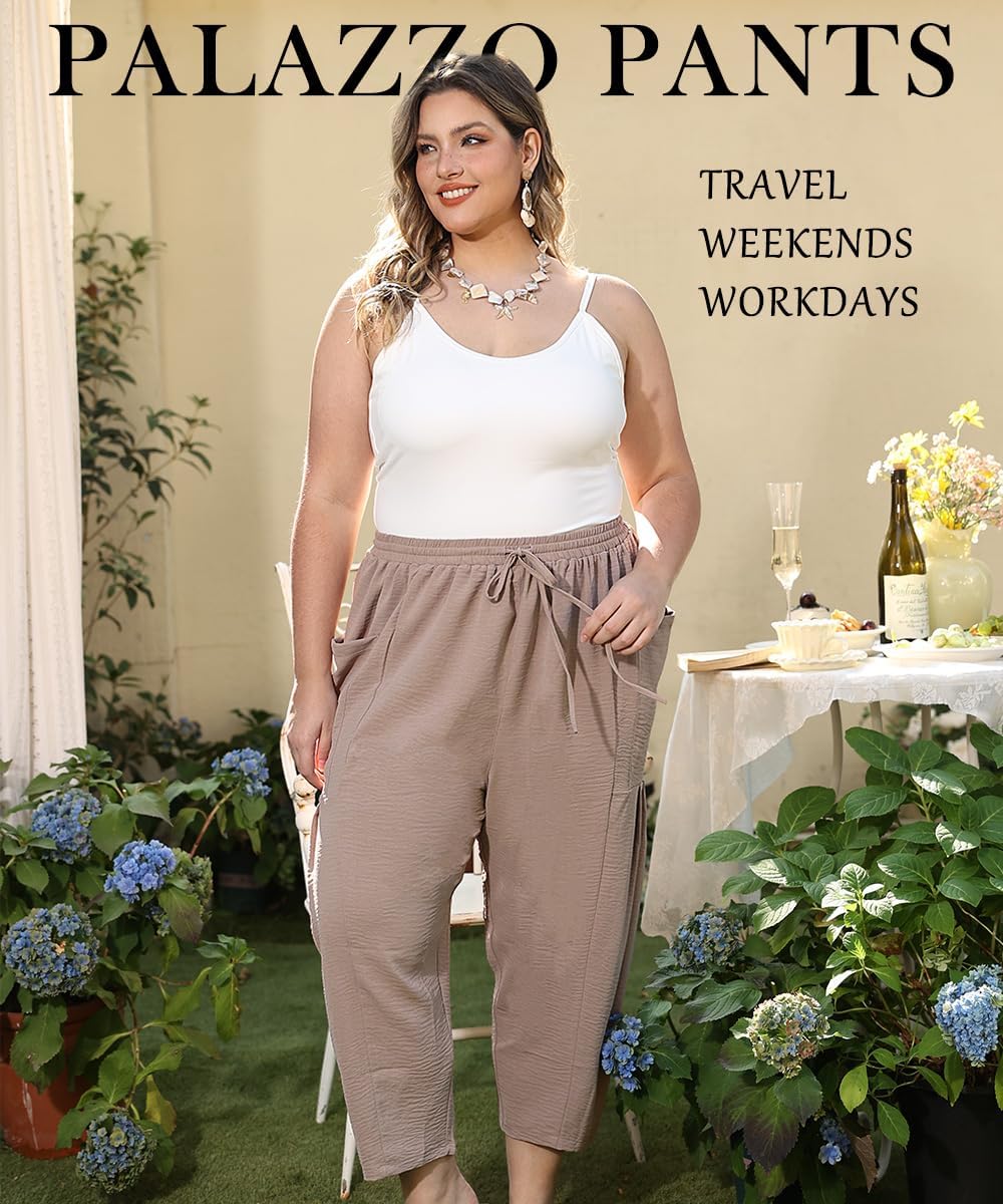 TIYOMI Plus Size Pants for Women Summer Palazzo Harem Pants Drawstring Lightweight Pant with Pockets Loose Casual XL-5XL - Image 3
