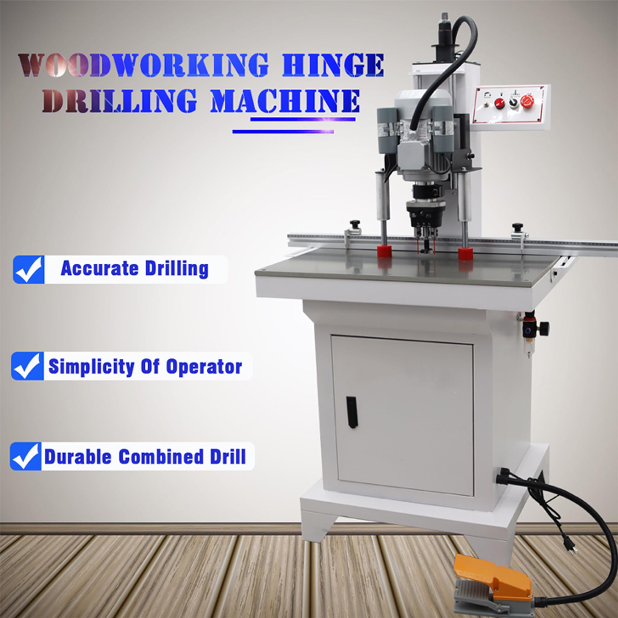 HQHAOTWU Pneumatic Hinge Boring Insertion Machine Single Head Hinge Boring Drill Press Machine Woodworking Hinge Drilling Processing Machine Adjustable Punching Depth 45-9.5 Combined Drill