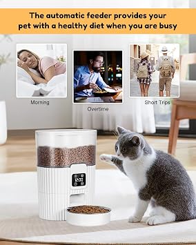 HOOFUN Automatic Cat Feeder, 3.5L Cat Food Dispenser Auto with Programmable Timer Control 1-6 Meals per Day, Dual Power Supply Pet Feeder for Cats Dogs with Safety Lock Lid & Stainless Steel Bowl