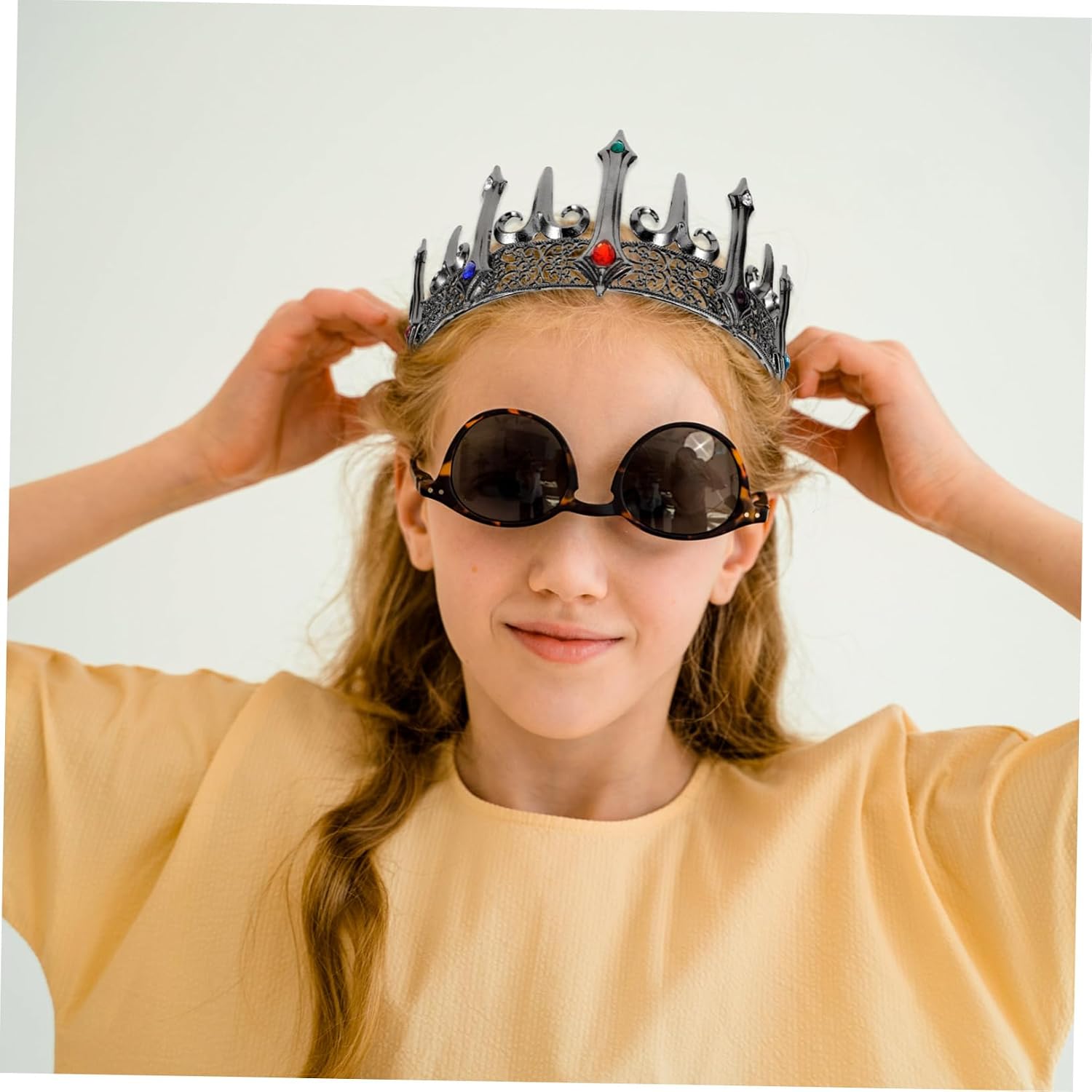LIFKOME Gothic Crown for Men and Women Alloy Headdress Colorful Rhinestones Retro Metal Crown Cosplay Accessory for Prom and Parties
