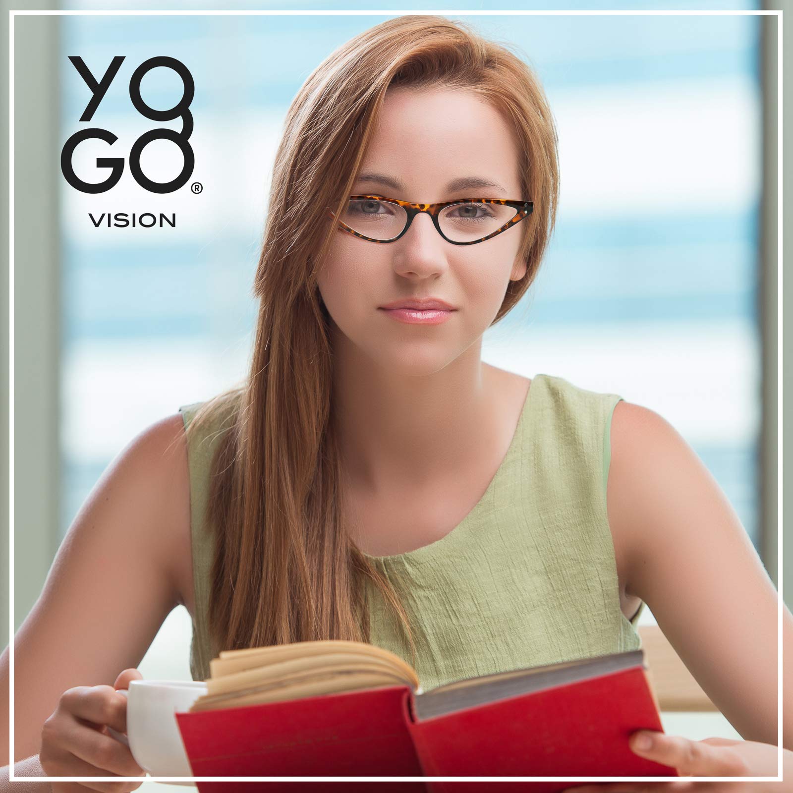 Yogo Vision Okulary do czytania chroniące przed niebieskim światłem, małe okulary w kształcie kociego oka, dla kobiet, lekkie, z zamkiem, nieodblaskowe, 5 sztuk