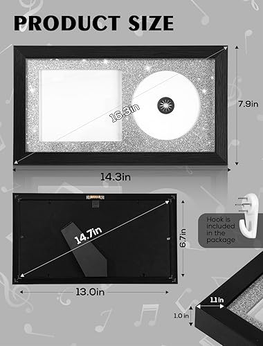 Miniatura 9 de Marco de música para CD de 8 x 12 pulgadas con disco negro mate y caja de CD hecho con marco de madera maciza