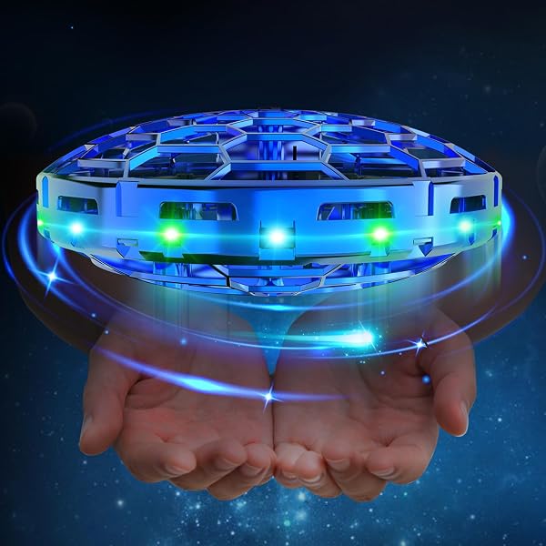 semai Mini UFO Drohne Fliegender Ball, Fliegendes Spielzeug Handgesteuerter 360°Rotierenden Hover Flying Ball mit LED Licht, Indoor Outdoor Geschenke für Kinder Jungen Mädchen 6 7 8 9 10+ Jahre, Blau - 1