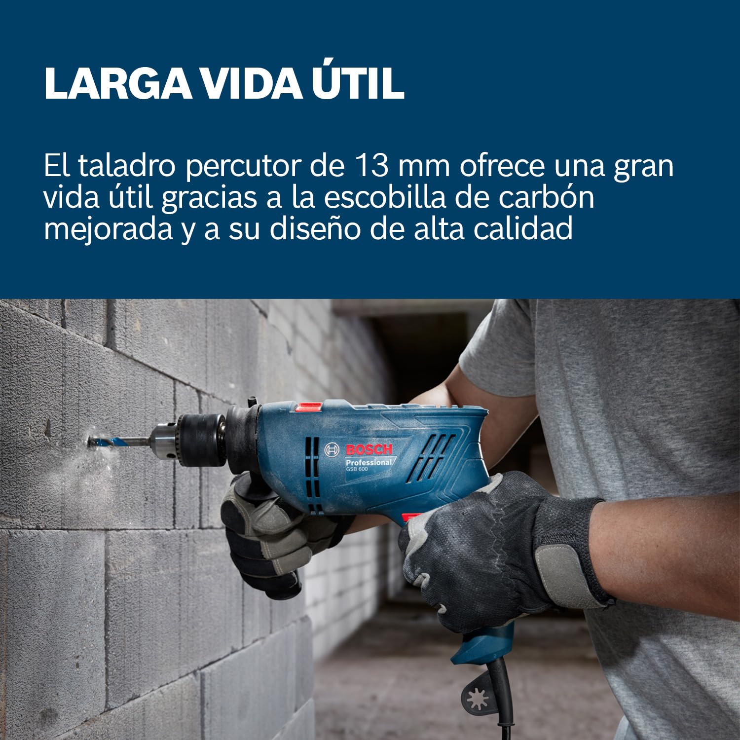 Bosch Professional taladro percutor con cable GSB 600 (motor de 600 W, 13 mm de taladrado en hormigón, escobilla de carbón)