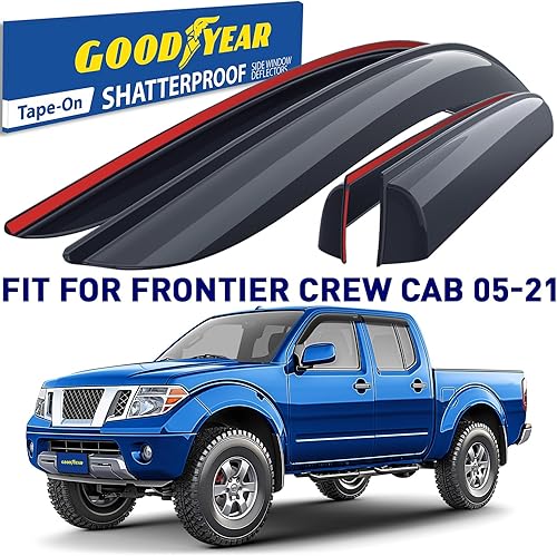 Miniatura 2 de Goodyear Deflectores de ventana inastillables para Nissan Frontier 2005-2021, protectores de lluvia con cinta, viseras de ventana, visera deflector