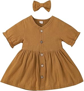 Vestidos para bebés y niñas, vestidos de color sólido, mangas cortas, vestido de un solo botonadura, falda de moda para niñas pequeñas