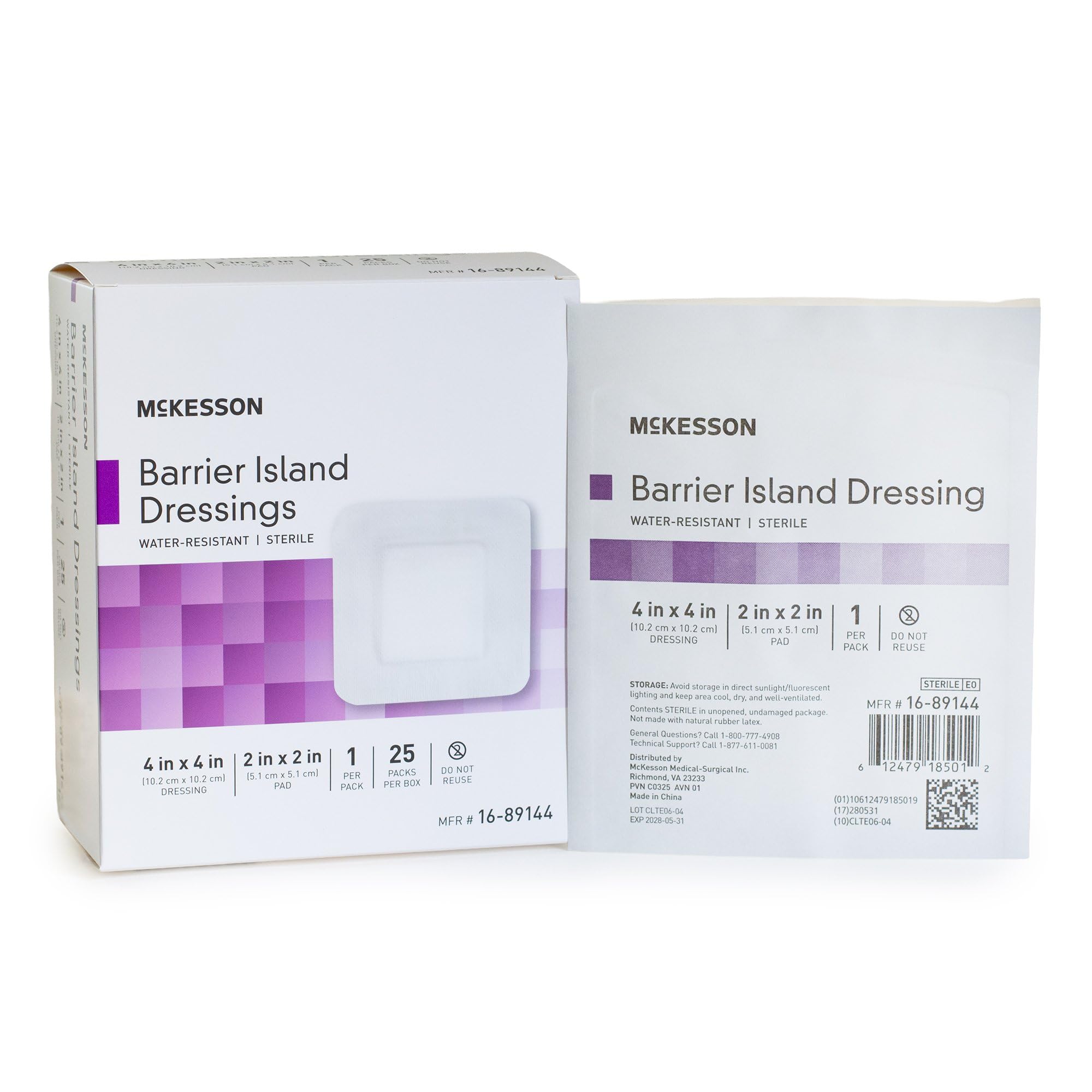 McKesson Barrier Island Dressings, Sterile, Water Resistant, 4 in x 4 in, 25 Count, 1 Pack