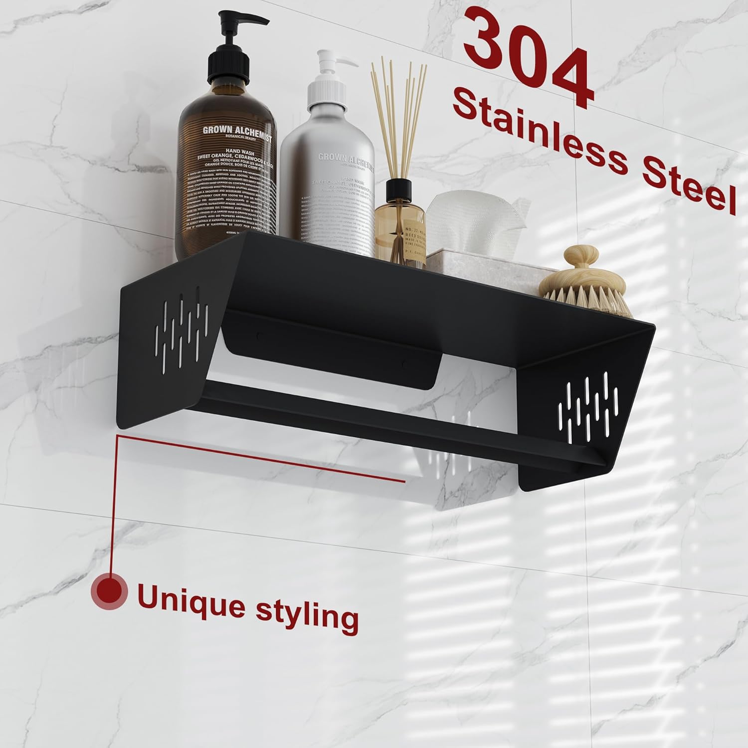 Qeke Bathroom Lavatory Towel Rack, Wall Mount Towel Holder Towel Hanger Shelf with Towel Bar, SUS 304 Stainless Steel Towel Rack for Bathroom and Lavatory, Matte Black, 14 Inch