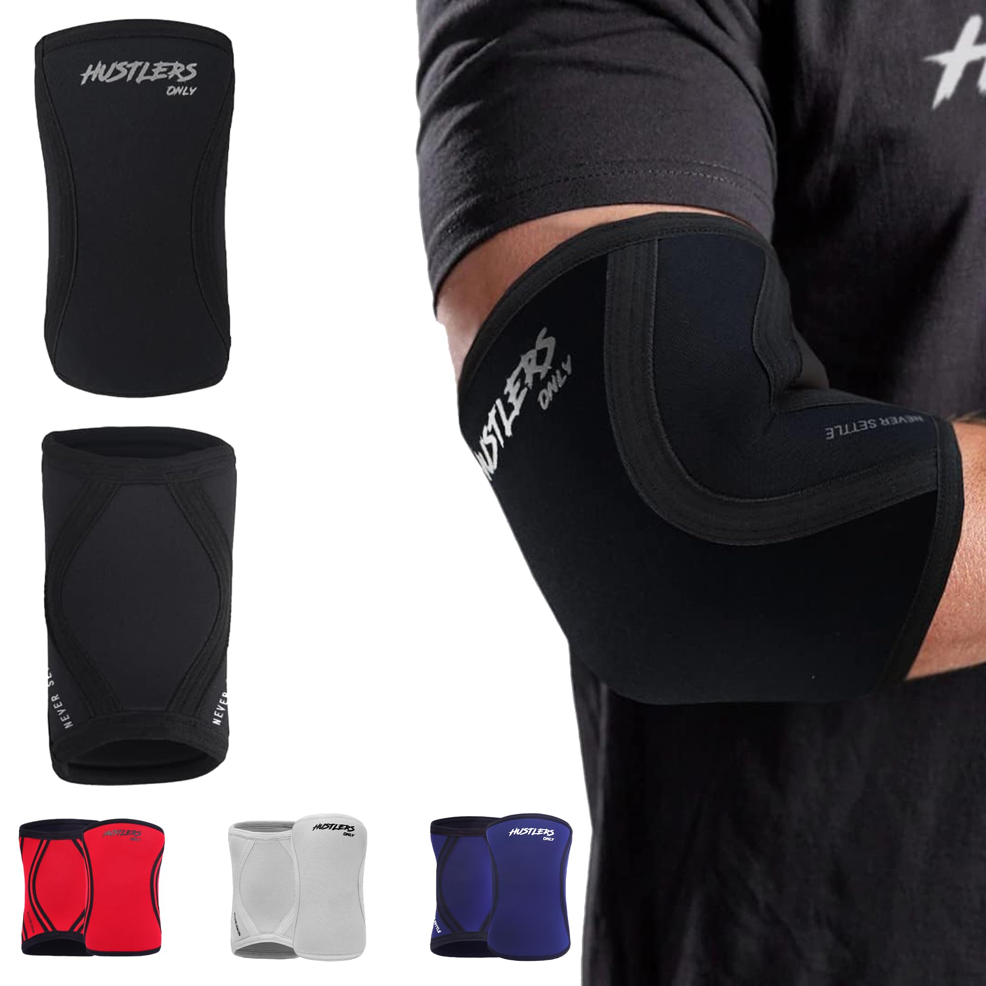 Hustlers Only Elbow Sleeves Weightlifting 5mm Neoprene Compression Elbow Support Sleeves for Gym Training, Bench & Tendonitis, Fitness, and Workout (Black, S)