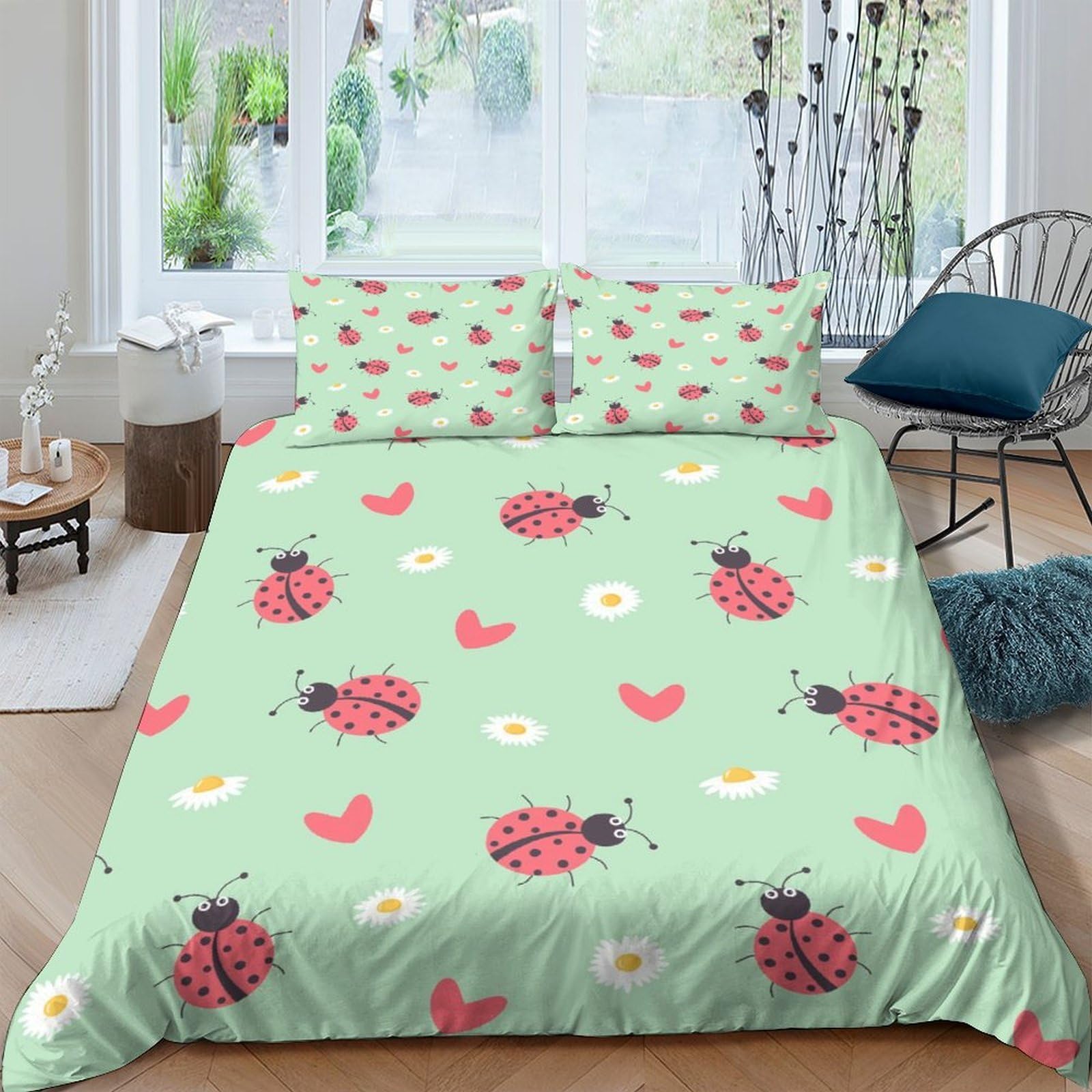 Ctjqhvkz Style-5 3D Printed Ladybug Daisy Fitted Sheet Microfiber Anti-Slip Bed Cover For Bedroom Dorm Mattress Protection Decor Single（135X200cm）