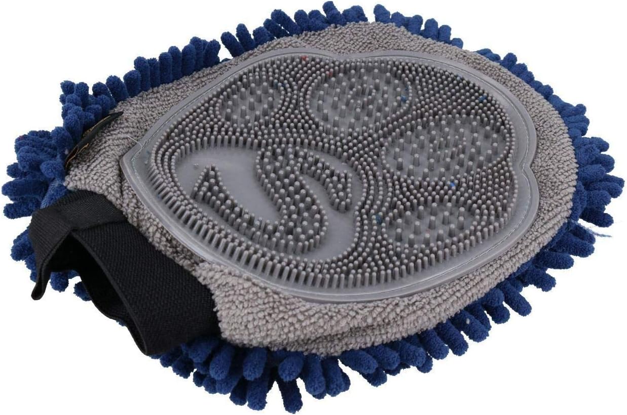 2Pk Blue 2 in 1 Noodle Drying Grooming Mitt One Size Fits All Muddy Wet Dog