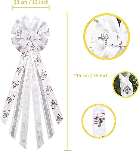 Miniatura 2 de Adorno para el árbol de Navidad a cuadros, lazo grande de 48 x 13 pulgadas, lazos decorativos de búfalo en blanco y negro para la decoración