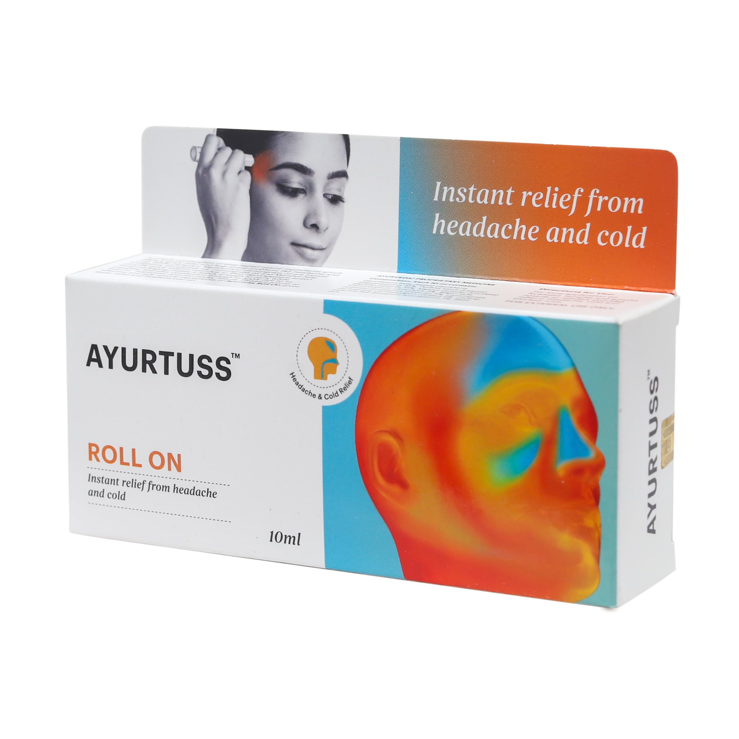 Ayurtuss Roll-On | Quick Headache Relief Roll-On | Relieves Nasal Congestion & Cold Symptoms | Ayurvedic Instant Relief | Pack of 2 | 10ml Each