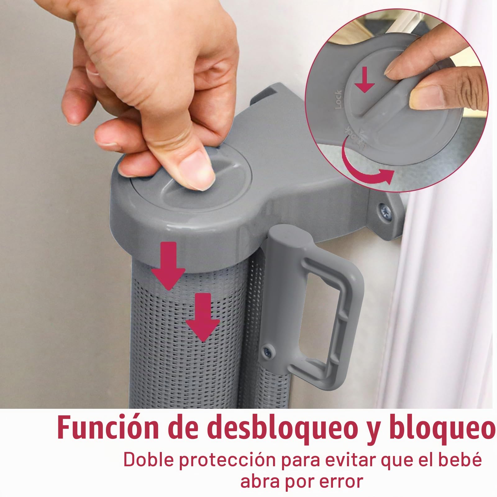 Dioxide Puerta Seguridad Retráctil para Bebés, 0-150 cm, Barrera Seguridad para Escaleras para Niños y Perros, Adecuada para Escaleras, Pasillos, Interiores y Exteriores (Gris)