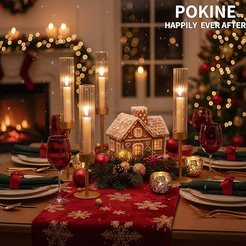 Miniatura 6 de Juego de 3 candelabros altos de cristal de huracán para bodas, decoración de Navidad, mesa de comedor, centros de mesa de fiesta