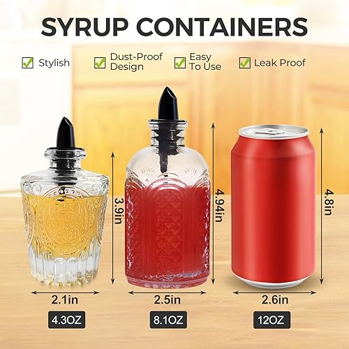 Miniatura 2 de Kitchen Queen Juego de 2 botellas de jarabe, dispensadores de vidrio con tapas a prueba de fugas y boquilla de vertido, perfectas para jarabes de