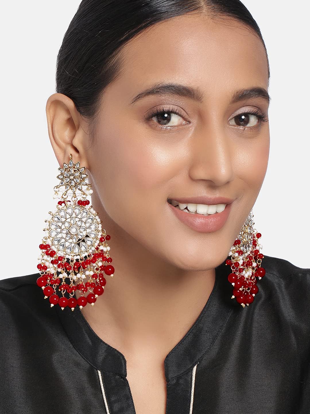 Aheli Elegant Wedding Fashion Party Wear Faux Kundan Studded Drop Dangle Earrings with Beaded Tassels Indian Ethnic Traditional Festive Jewelry Gift for Women Blue