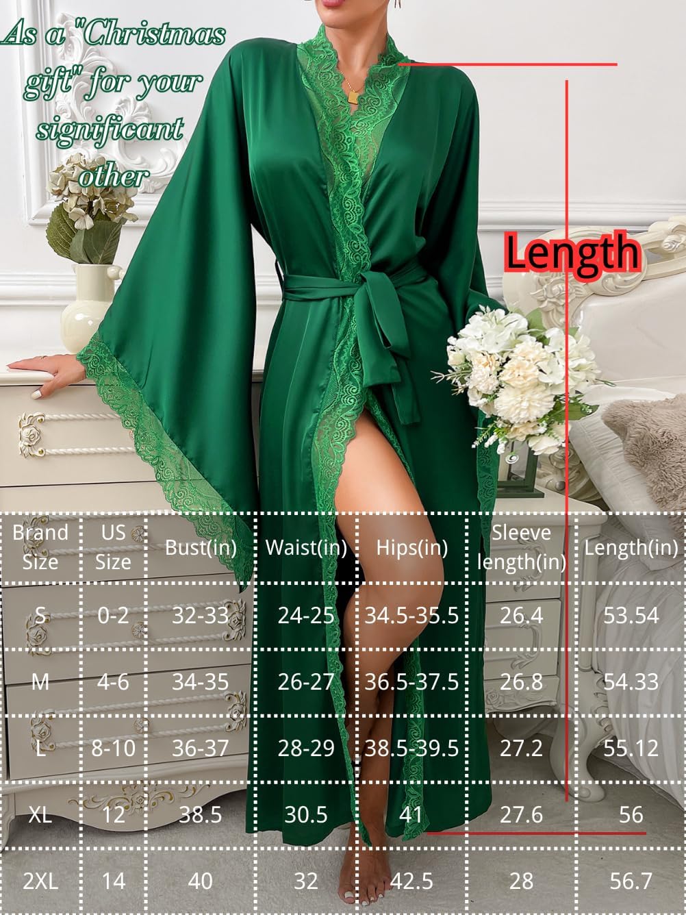 Silk Long Robe For Women, Satin Lace-Trim, Bride Wedding-Night, Bridal Bridesmaid Kimono Robes Lightweight - Image 4