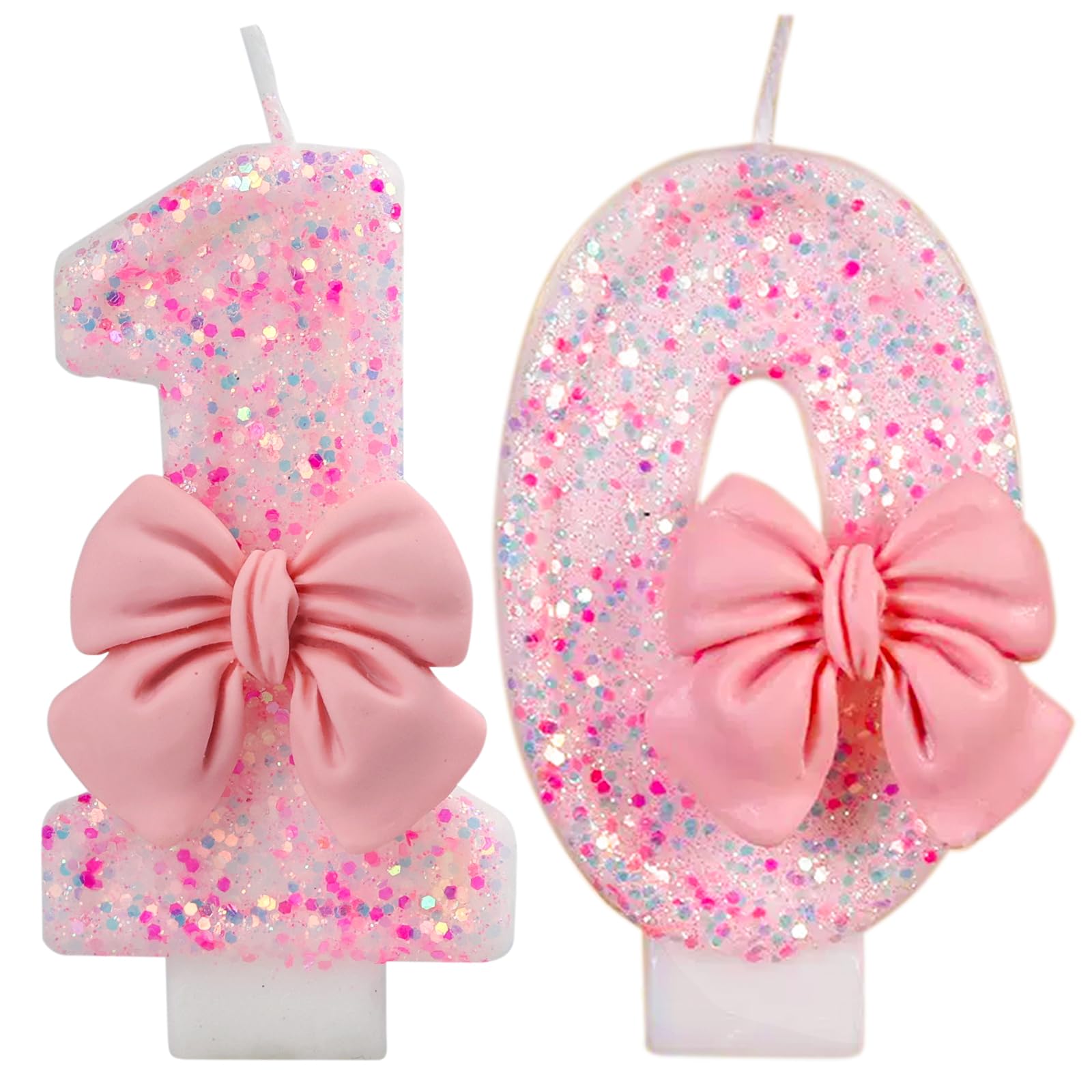 Pink 10 Candle,10 Bow Candles,10 Candles for Birthday Cakes,Pink Bow Birthday Candle 10 Decoration for Party Supplies