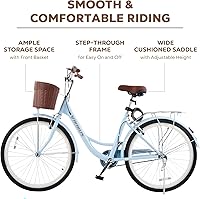 Vista 3 de VIRIBUS Beach Cruiser Bike for Women, Single Speed Womens Bike with Basket & Rack 24 26 inch, Retro Step Through Cruiser Bicycle for Petite Short