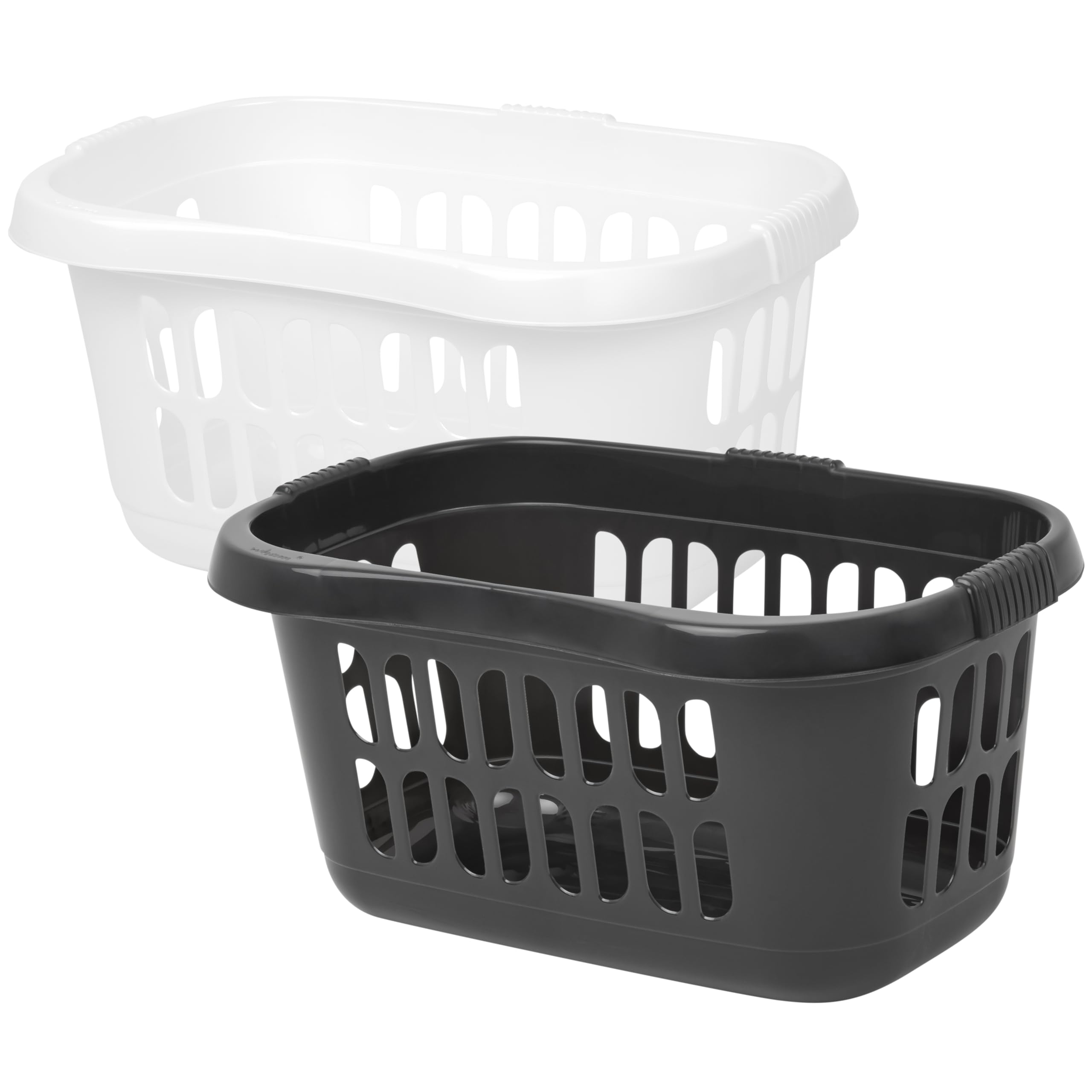 M1SS Set of 2 – 60L Hipster Laundry Baskets (Ice White & Midnight Black) – Large Plastic Washing Hampers for Clothes Storage, Laundry Bin & Home Organisation for Bathroom & Bedroom