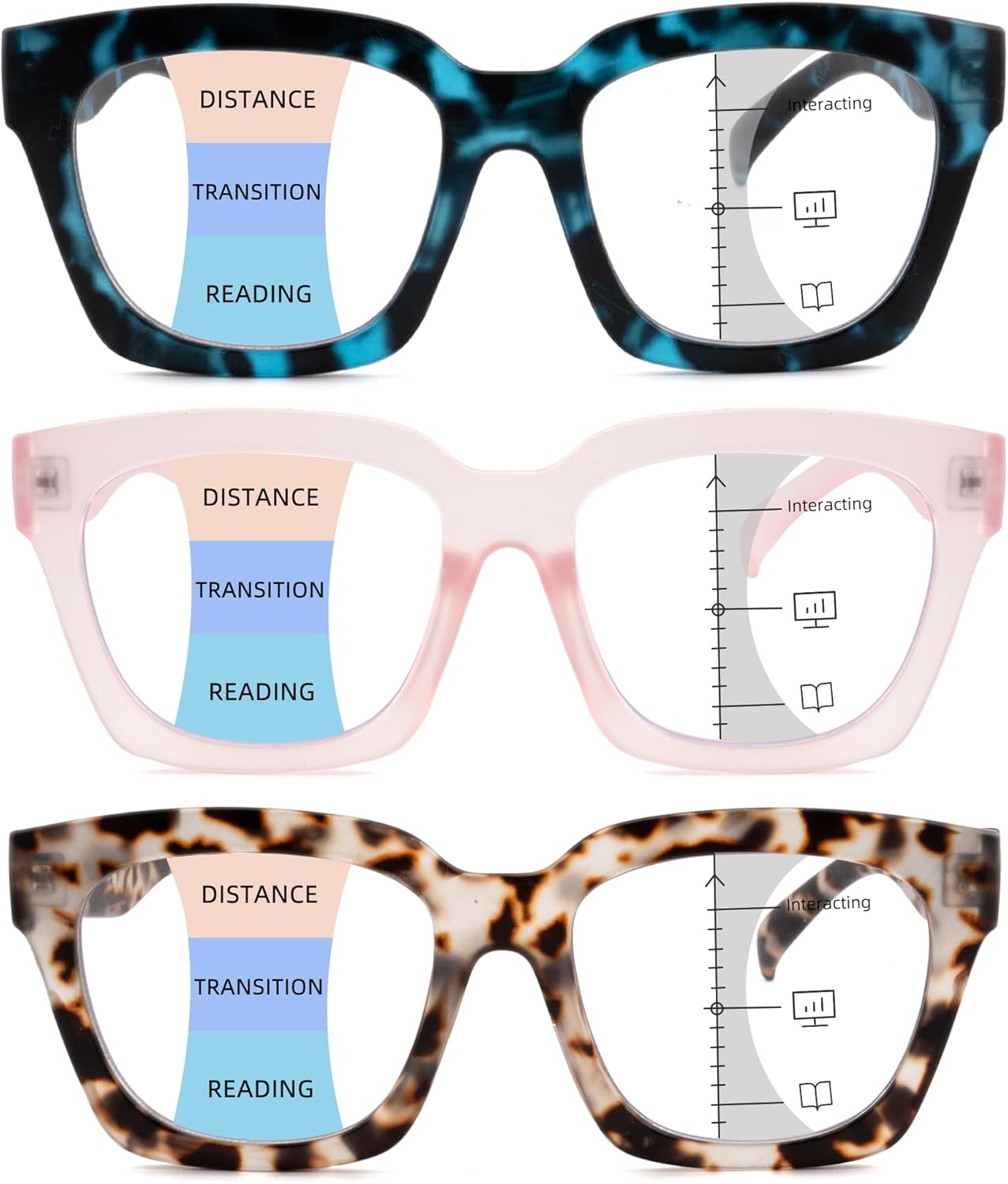 HIYANJN Progressive Reading Glasses For Women Men Oversized Blue Light Computer Readers Clear TOP Fashion Eyeglasses 2.25x