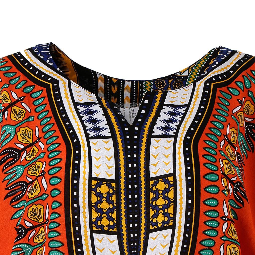 4 Pezzi Abito Camicia Dashiki Maglietta Etnica Gonna Africana Cotone Lino Vestibilità Larga Stampa Floreale Adatto per Uomo Donna Eventi