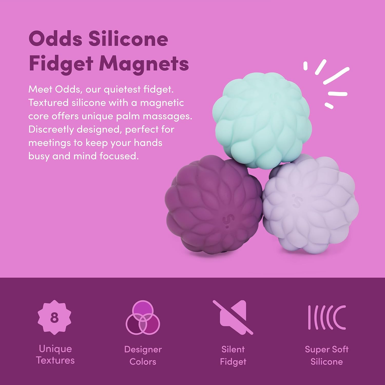 Speks Odds Soft Silicone Fidget Magnets | Silent Stress Relief Toys | Textured Magnetic Balls for Adults & Teens 14+ | Purple Puffs
