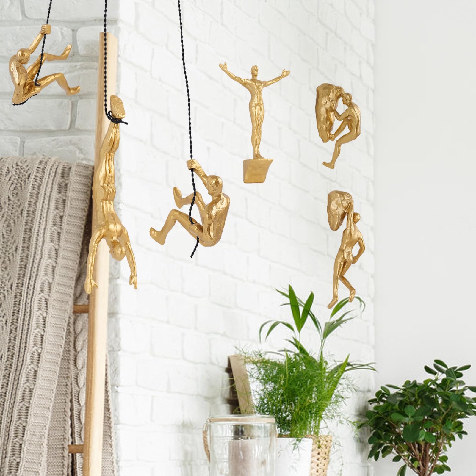 XYQXYQ Climber Sculpture, Modern Decorative Wall Art, Creative Male Rust Climber Art for Home (S-Gold, 6PCS) - Image 2