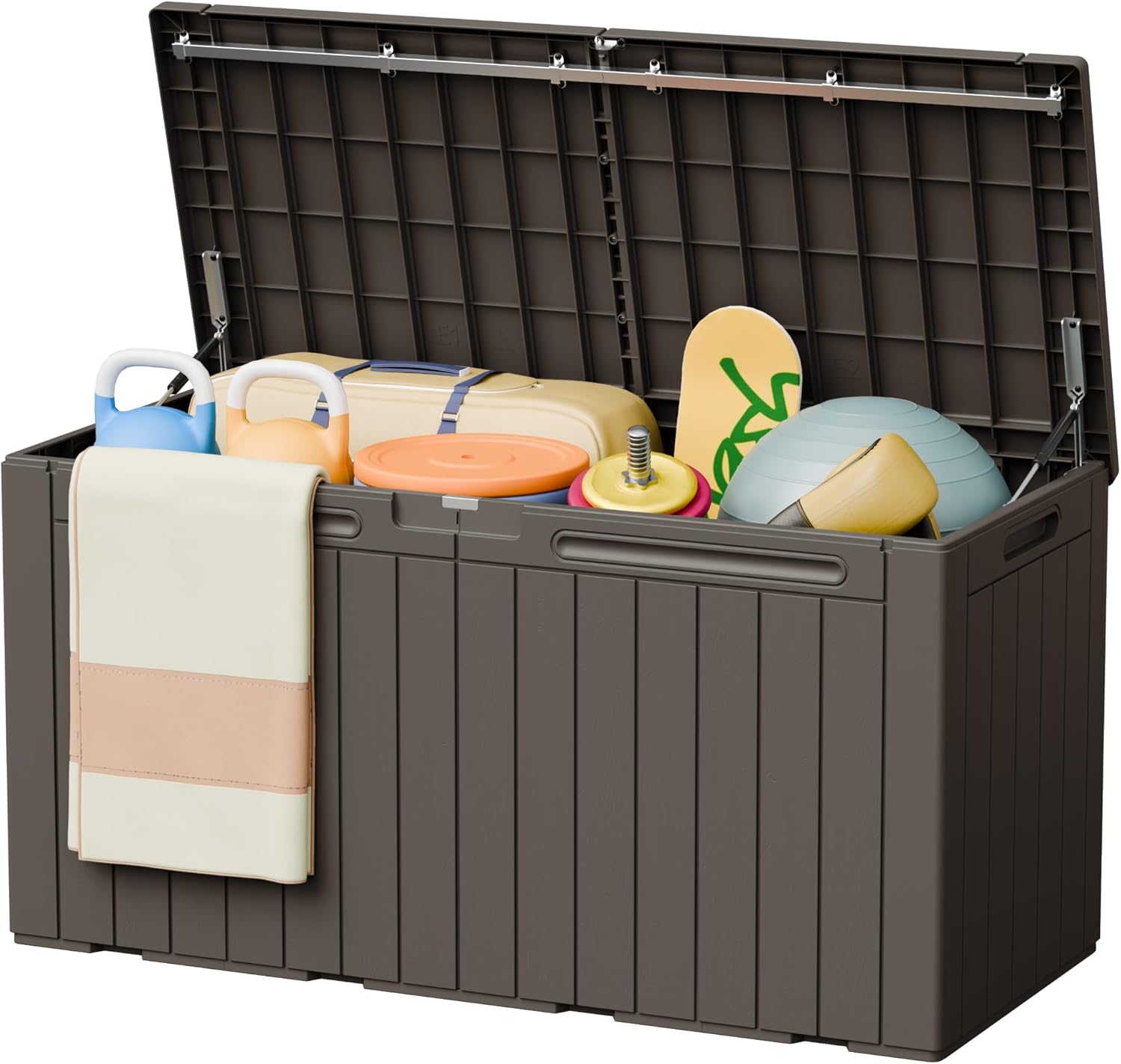 Greesum 110 Gallon Outdoor Storage Box with Lockable Lid, All-Weather for Patio Furniture, Pool Supplies & Garden Tools, Waterproof, UV-Resistant Large Deck Box, Dark Black