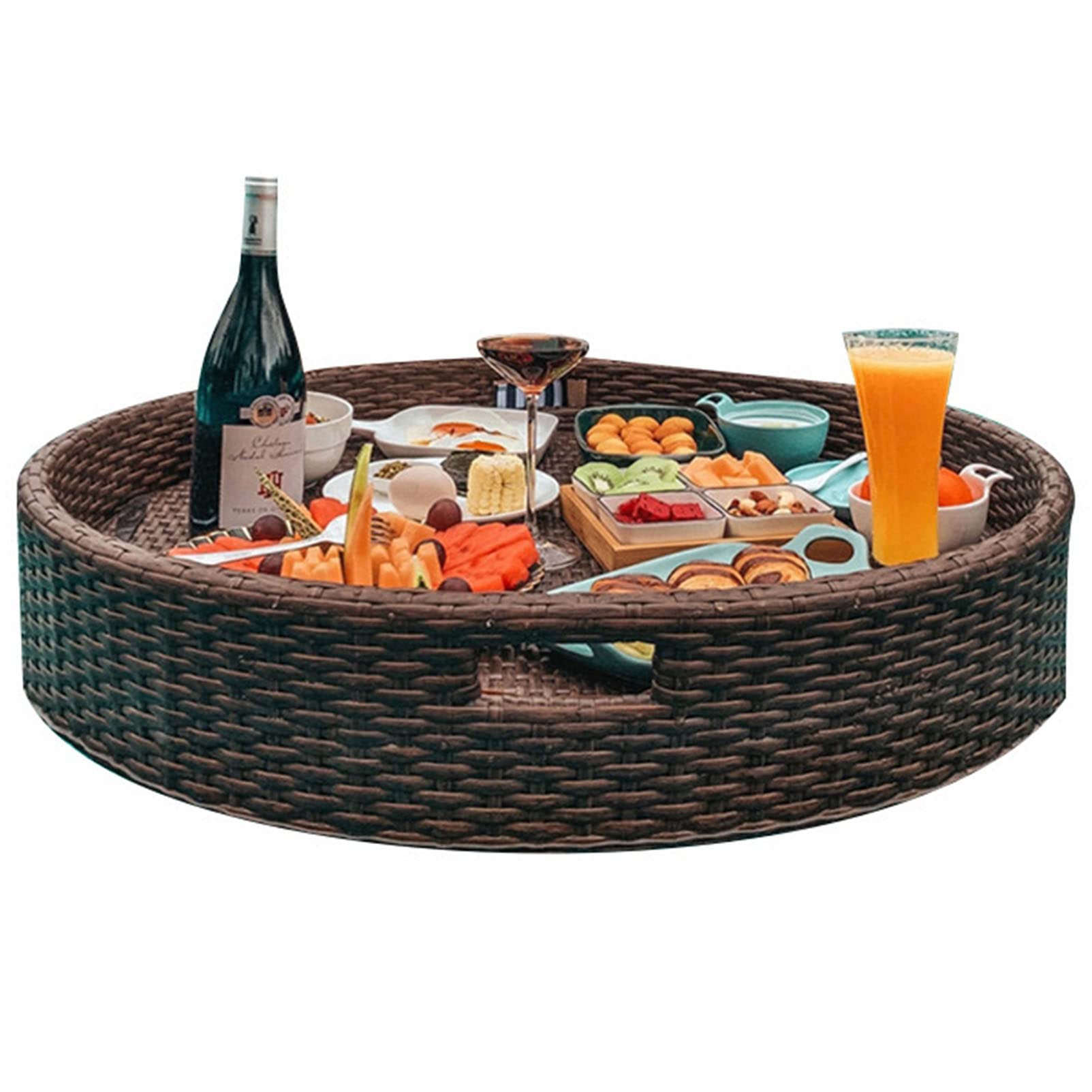 Vassoio Galleggiante per Piscina, Vassoio Galleggiante in Rattan Intrecciato, galleggianti per Piscina per Adulti, per banchi di Sabbia, Spa, bagni e Feste (Marrone 80 cm)