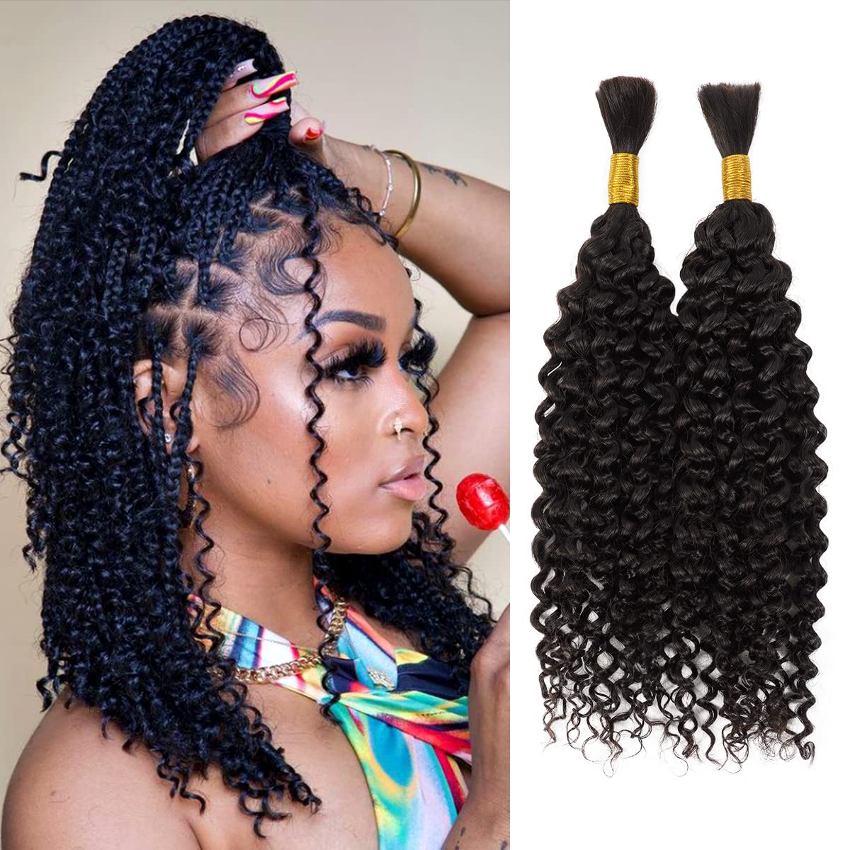 Starlet Virgin Human Hair Water Bulk Micro Braiding Extensions, 20 Inch, 100g, 2 Bundles, Natural Color