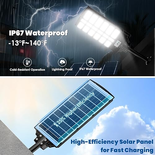 Miniatura 6 de 9000W Solar Street Lights, Solar Lights Outdoor IP67 Waterproof with Motion Sensor, Solar Parking Lot Lights Commercial Dusk to Dawn, 7000K LED