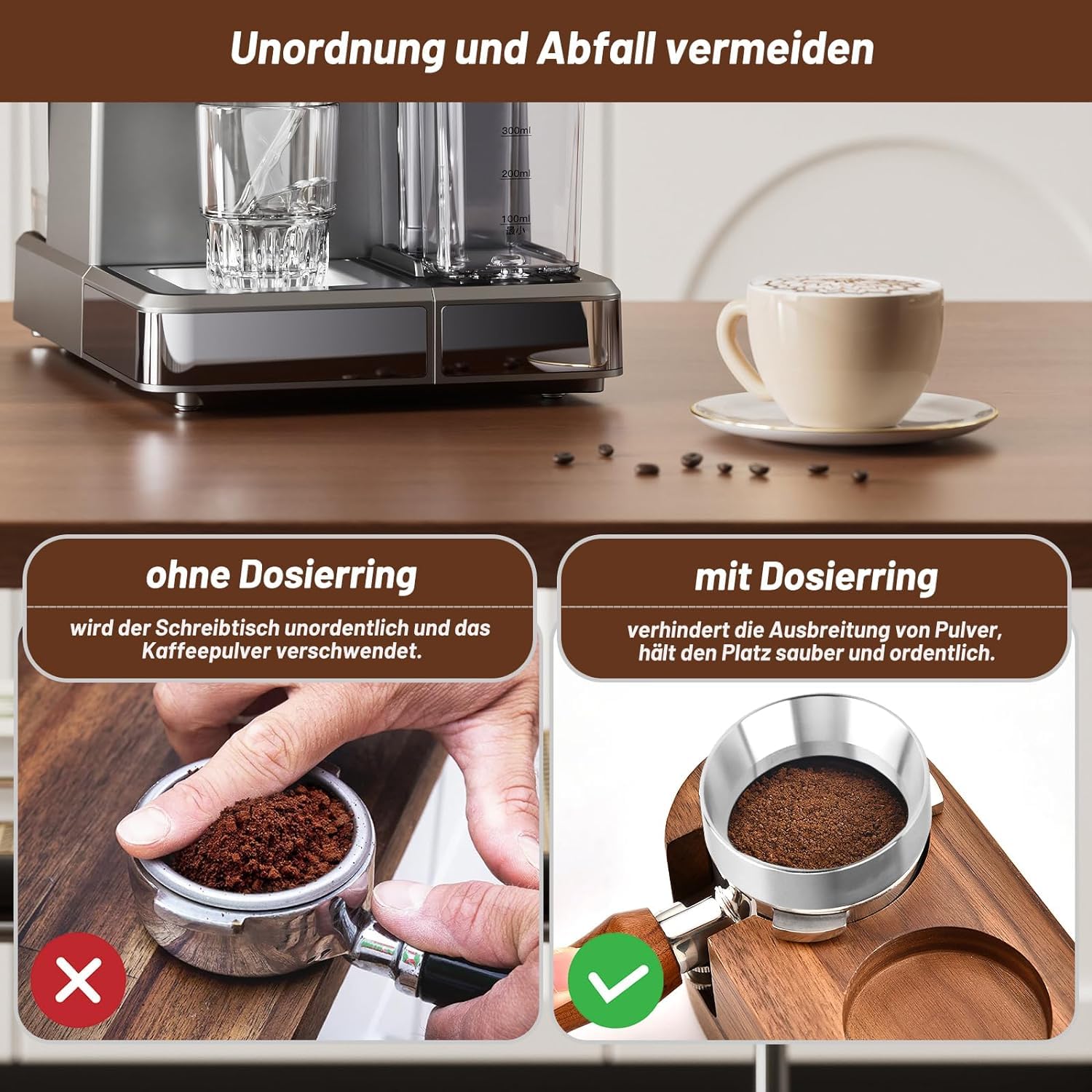RDNKVB Anello dosatore universale per caffè da 58 mm, per ridurre lo spreco di portafiltro, imbuto dosatore in lega di alluminio per macina caffè
