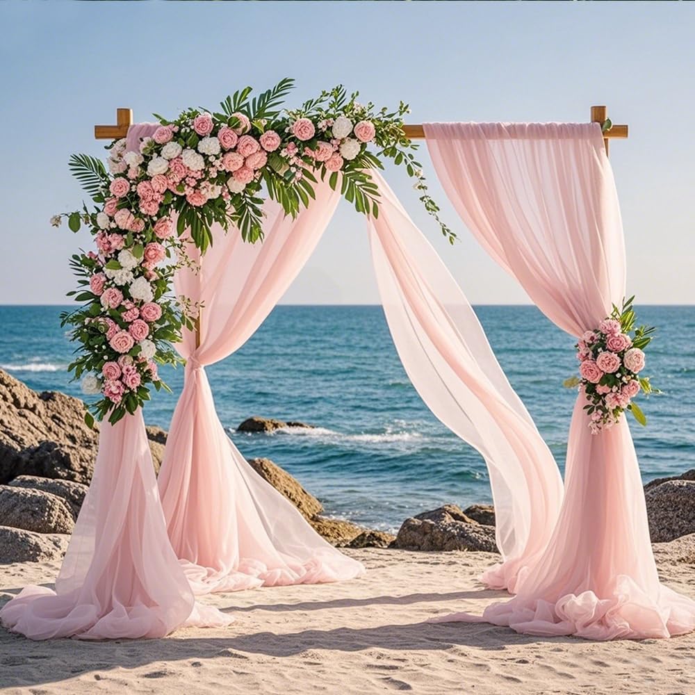 2 Pack Blush Pink Wedding Arch Draping Fabric, 29" X 20FT Chiffon Wedding Draping Fabric for Ceremony Party Decor
