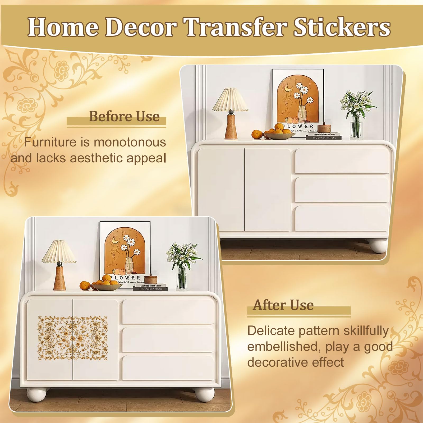 WANDIC Transfer-Aufkleber Goldfolie – Blumenstrauß-Motiv, 15x30 Cm, Wasserdicht, 3 Bögen Für Möbel & Deko
