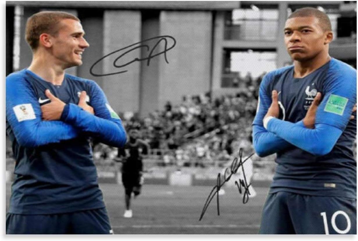 Antoine Griezmann Kylian Mbappe France World Cup Goal Celebration Signed Photo Autograph Reprint Poster Canvas Wall Art decorations for living room decor for bedroom aesthetic 20x30inch(50x75cm)