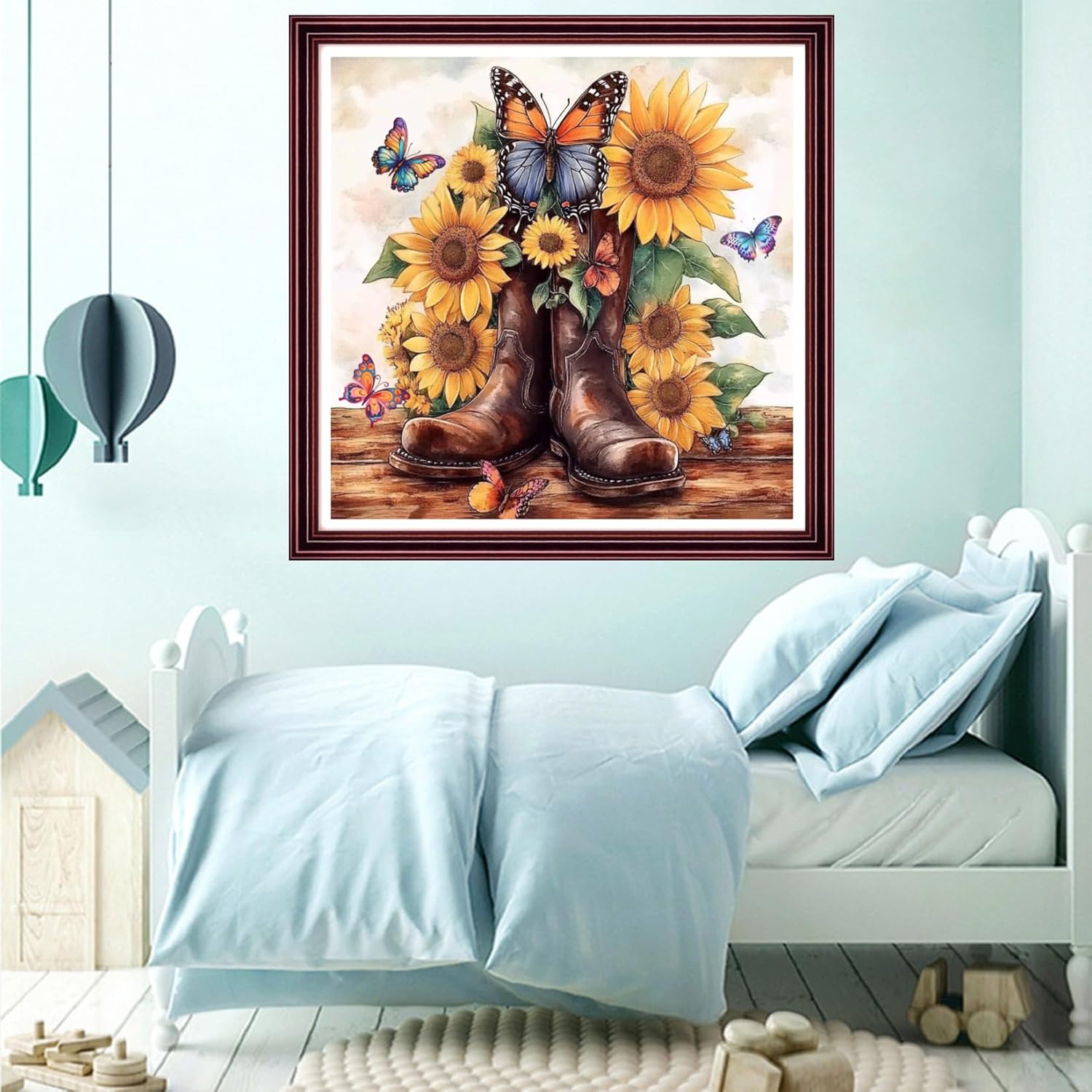 Funchey Counted Cross Stitch Kits for Adults Needlepoint Kits Unprinted Cross Stitching Embroidery Kit 11CT Cross Stitch Supplies-Sunflower Boots 18x18 inch