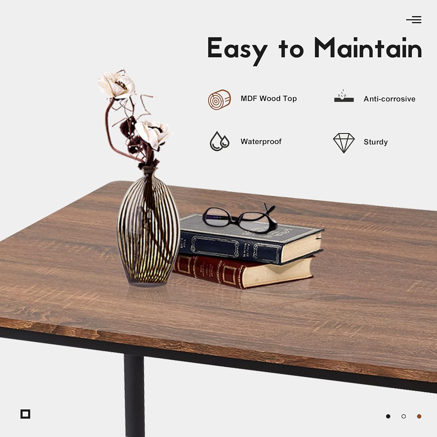 Dporticus 5-Piece Kitchen & Dining Room Sets Rustic Industrial Style Wooden Kitchen Table and Chairs with Metal Frame- Brown - Table & Chair Sets