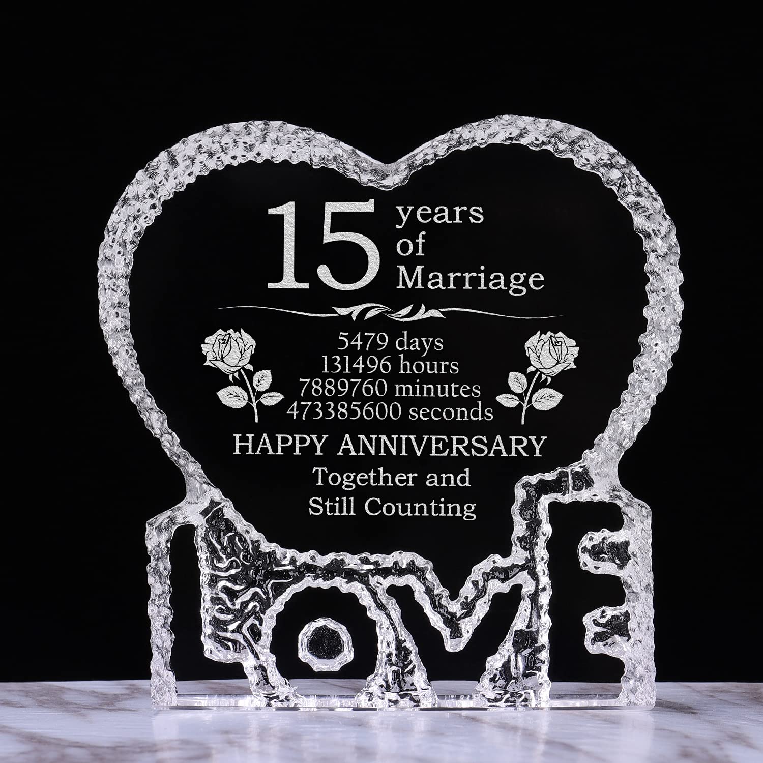 15 Year Wedding Gifts Crystal Photo Paperweight 2D Personalized Memorial Laser Engraved Cube for Wif