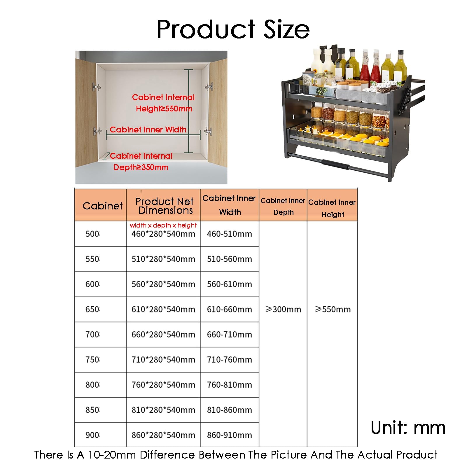 Nizer, 2-poziomowy stojak Se, regulowana półka na butelki z przyprawami, naścienna, Sto Solut, do szafki kuchennej, baru, kawiarni, 810 x 280 x 540 mm