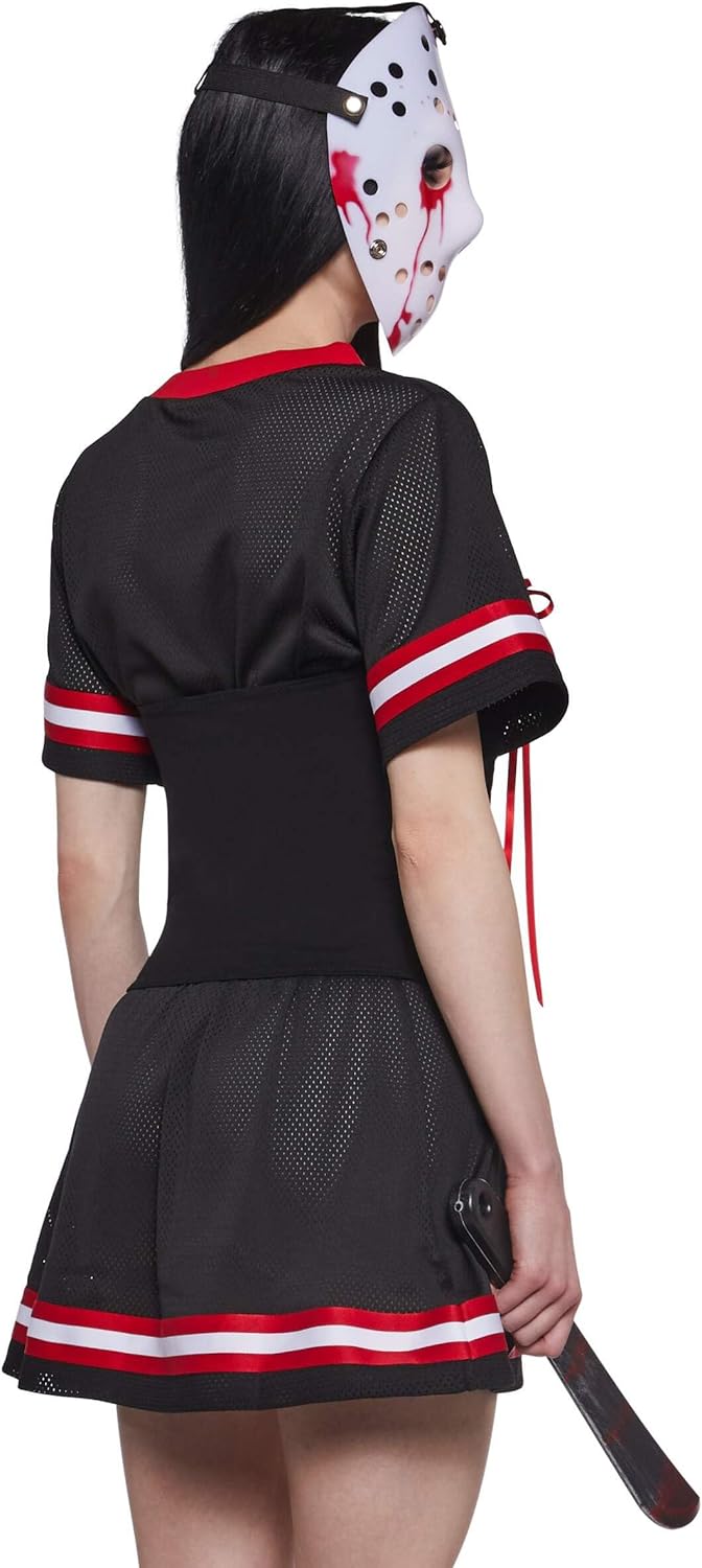 Dolls Kill Killer Hockey Costume by Trickz N’ Treatz – Women’s Black & Red Lace-Up Jersey Dress with Mask