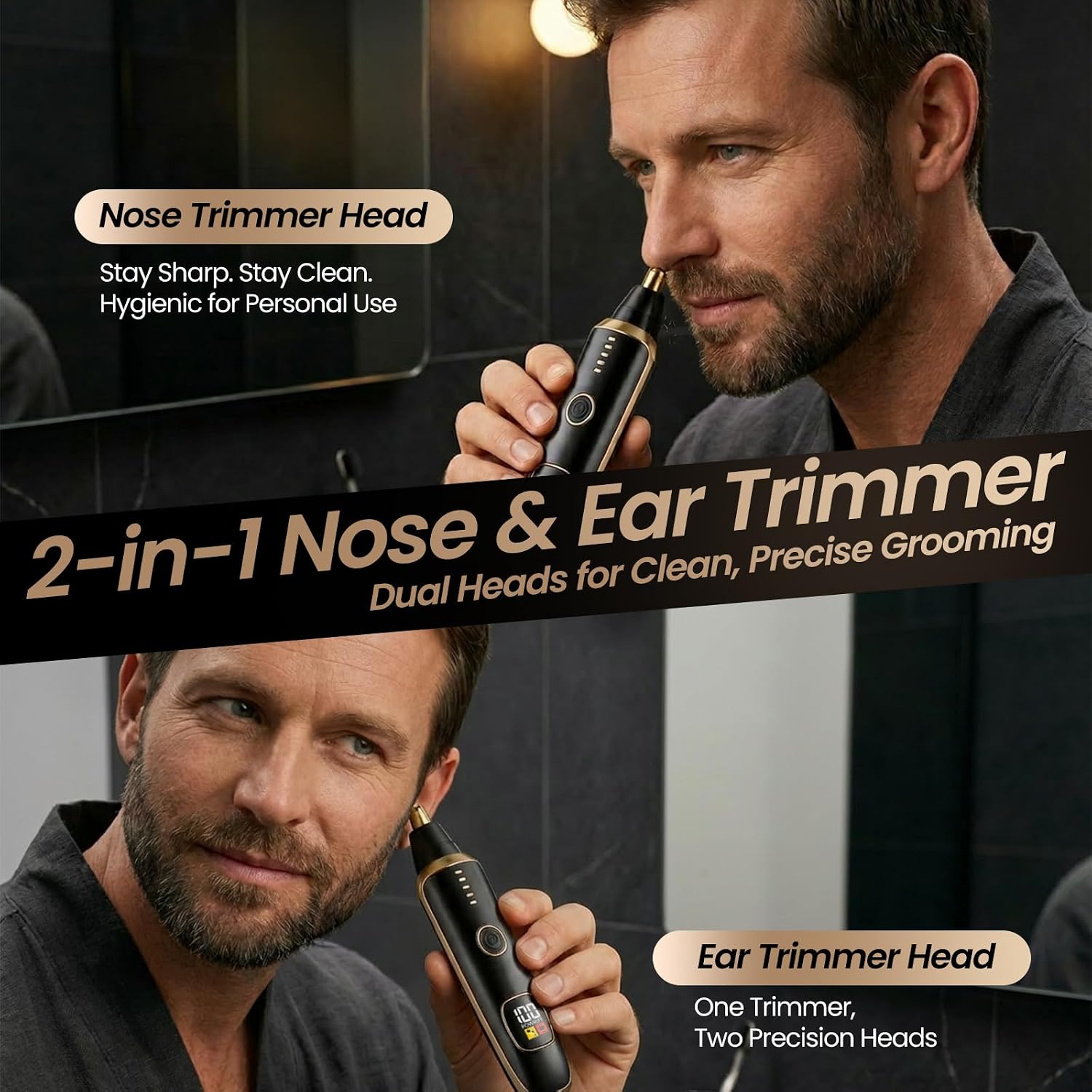 Nose & Ear Hair Trimmer with LED Display for Men and Women, 2026 USB Rechargeable Facial Trimmer Clipper for Easy Cleansing, Portable Painless Grooming Kit,Gift Box Included (Black)