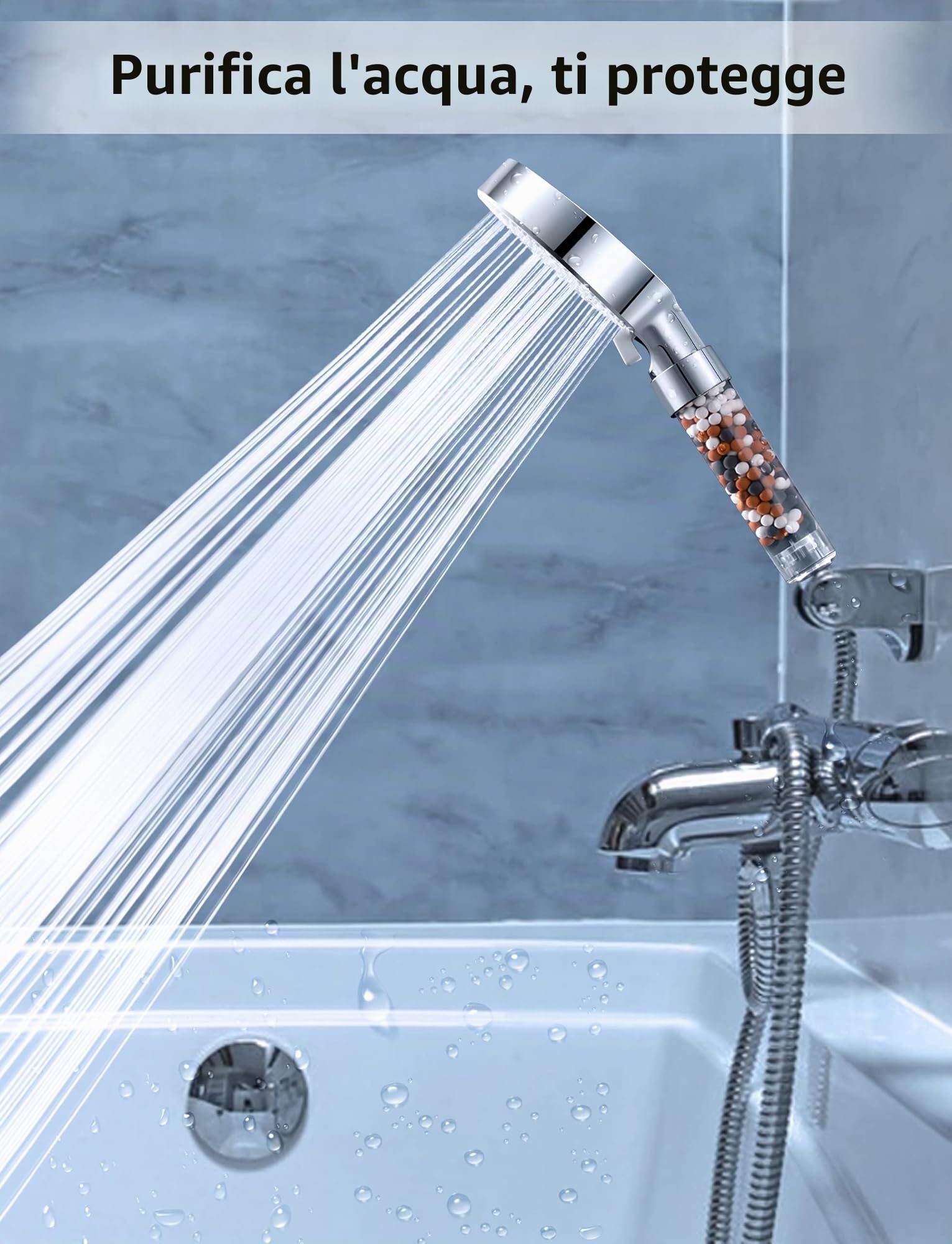 Magichome Soffione Doccia Anticalcare 5 Getti Spray Alta Pressione Filtrazione a 3 Strati Bianco