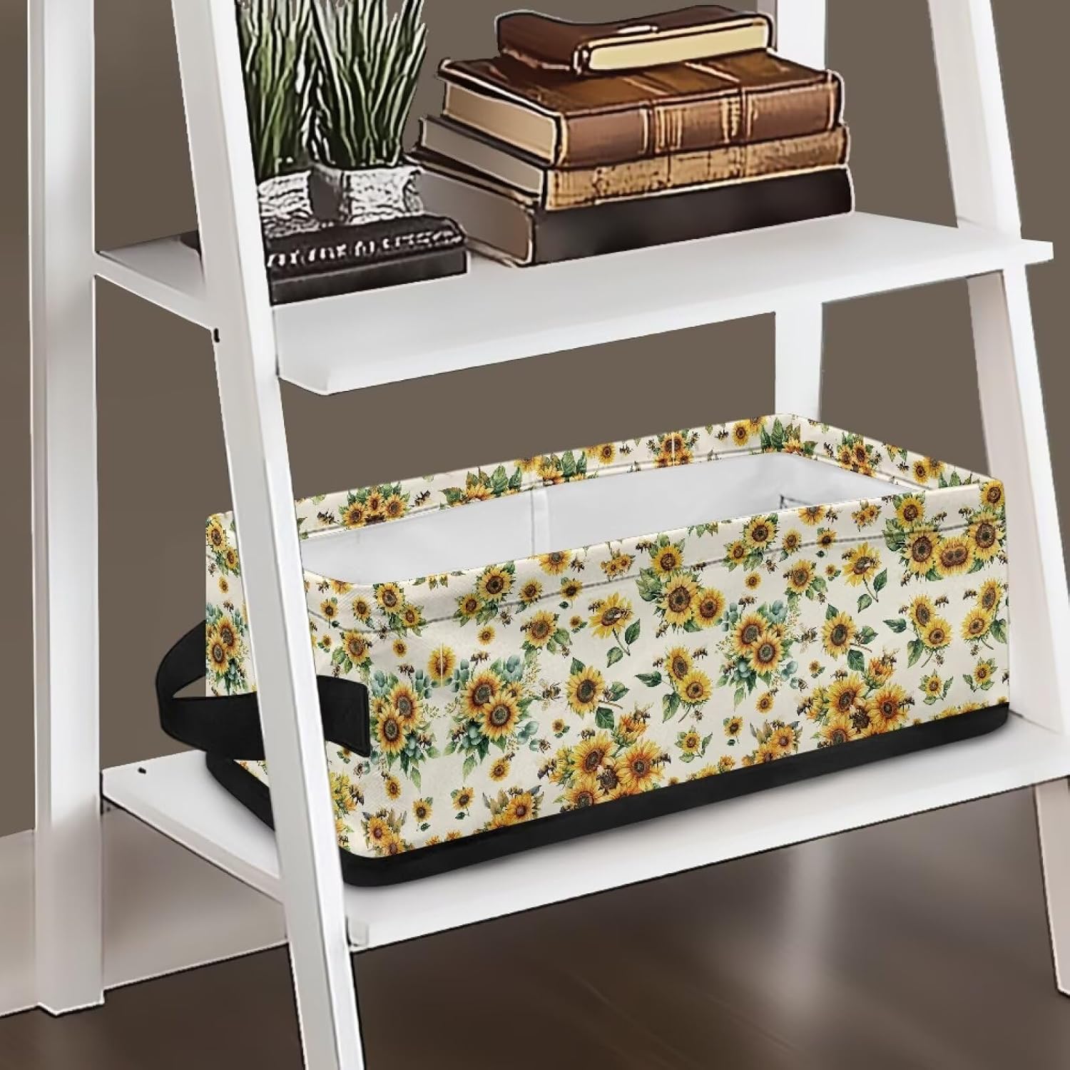 Multi-purpose Storage Basket Small Storage Bins Collapsible Rectangular Toilet Paper Basket Organizer for Bathroom Bedroom Kitchen Office Organization, Sunflower Bee