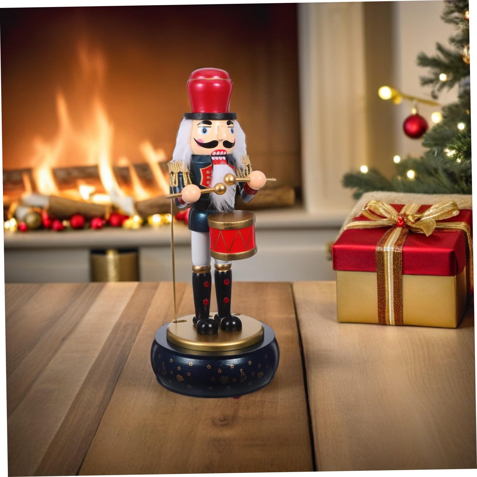 VICASKY Carillon Carica Manuale Tema Natalizio con Figurina Soldato Schiaccianoci in Legno Decorazione Musicale per Festa di Natale Melodie Rilassanti per Soggiorno