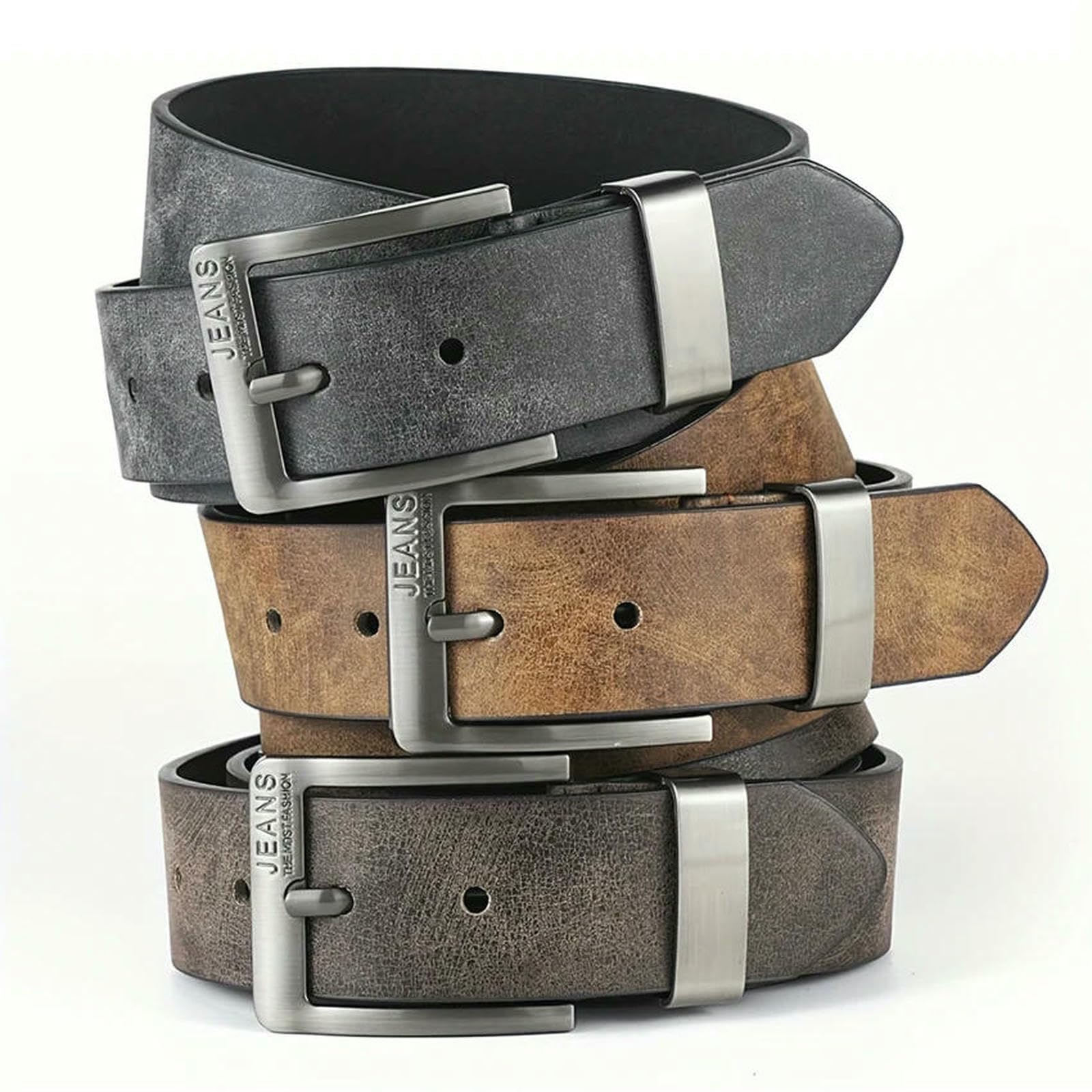 Cinturón de piel sintética para hombre, cinturón de hebilla de metal, para ocio, negocios, accesorio masculino, cinturón de diseñador, artículo de regalo