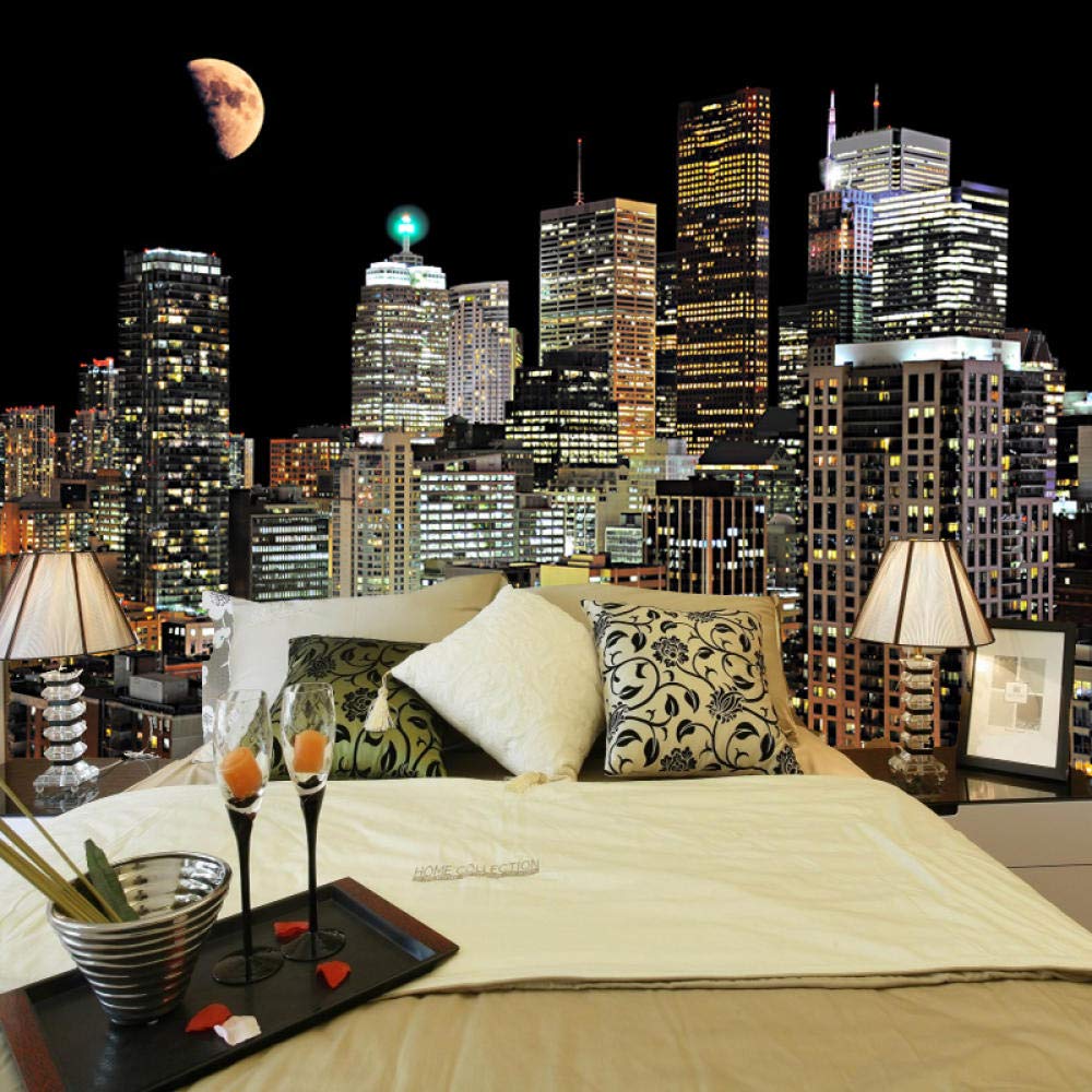 Papier Peint Mural 3D Ville Nocturne Décoration Hôtel et Salon Luxe