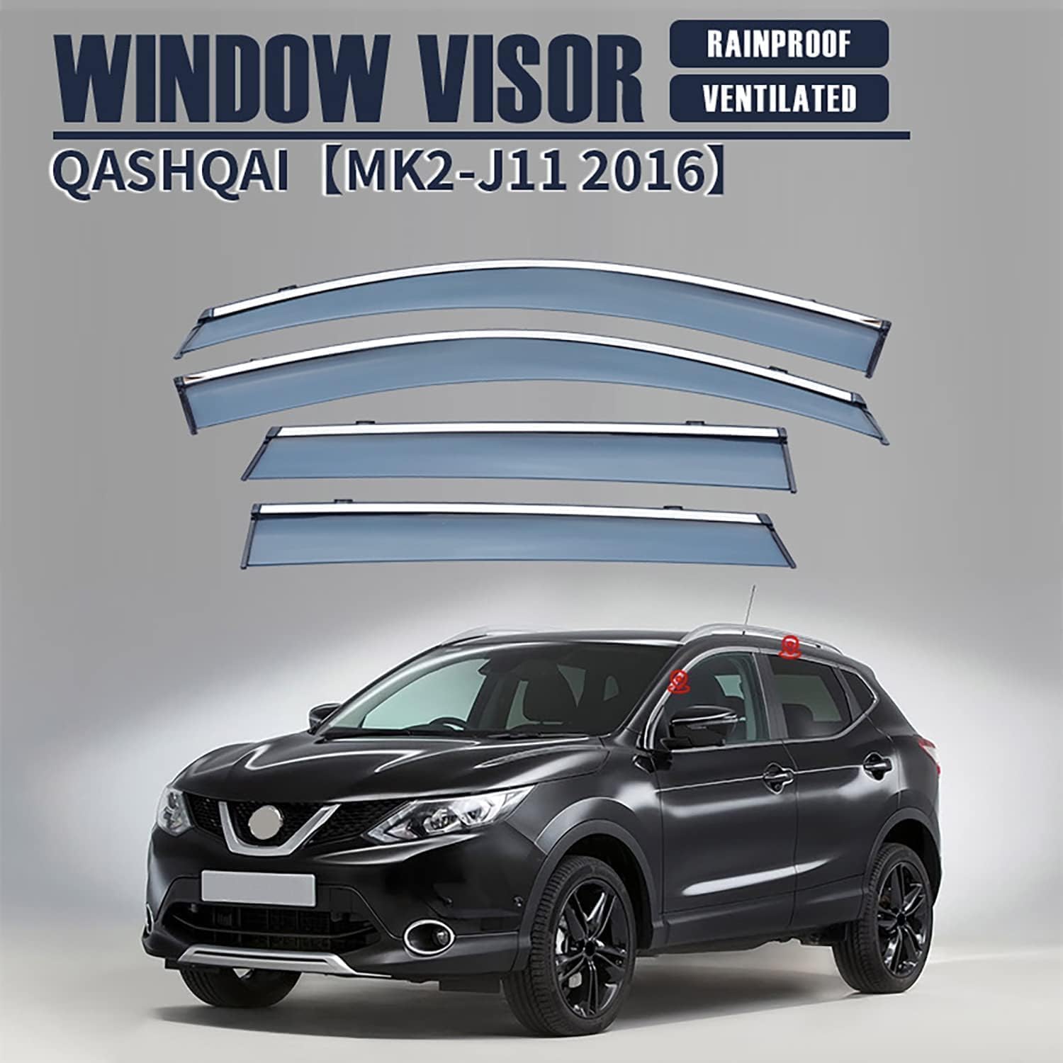 4 Pcs Car Window Wind Deflectors for Nissan Qashqai MK2-J11 2016-2020 2021 2022 2023, Front and Rear Side Windows Sun Visors Rain Shield Accessories